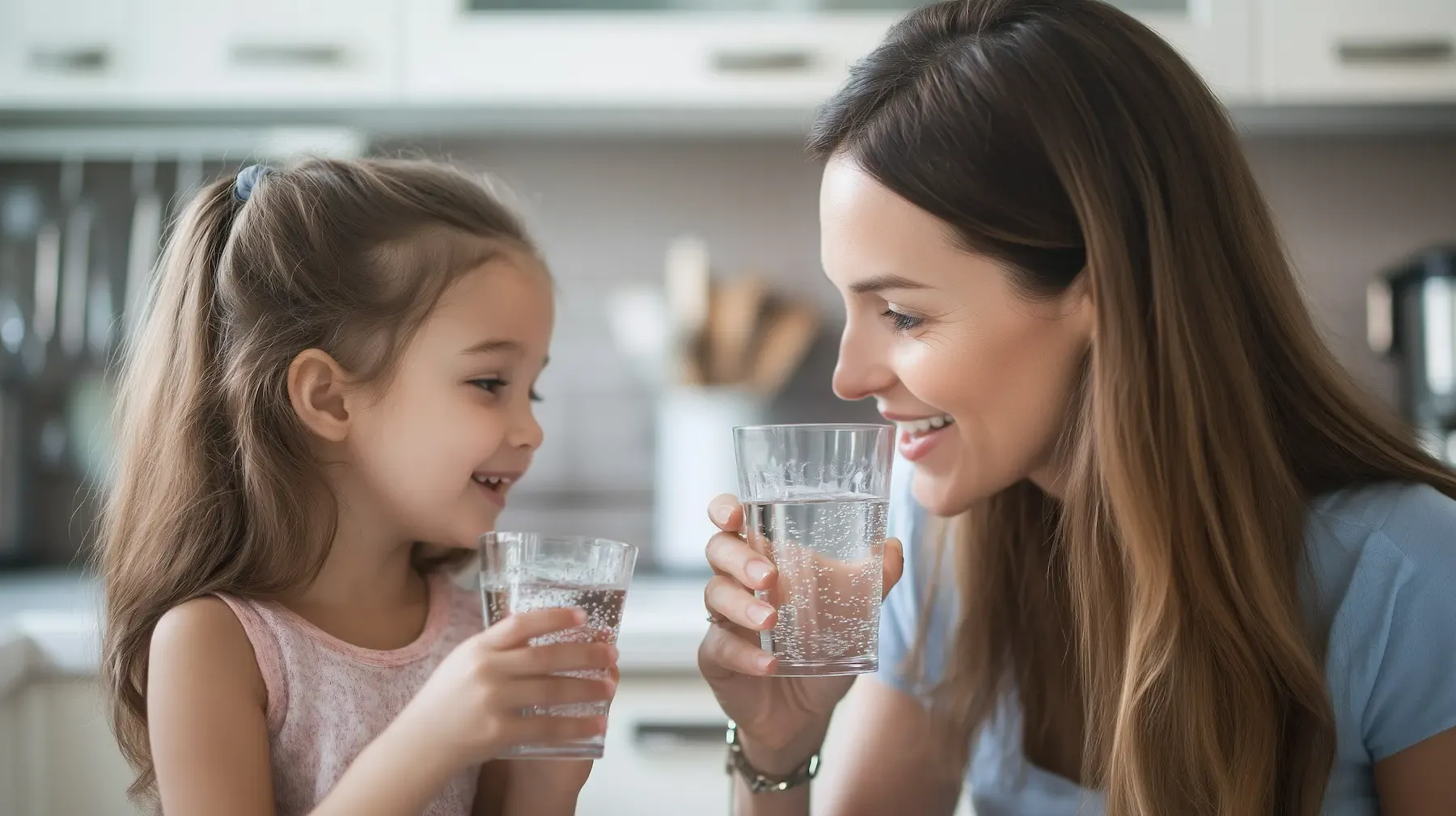 mother and daughter drinking