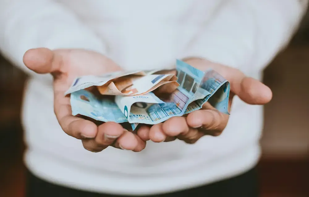 Euros in a mans hand